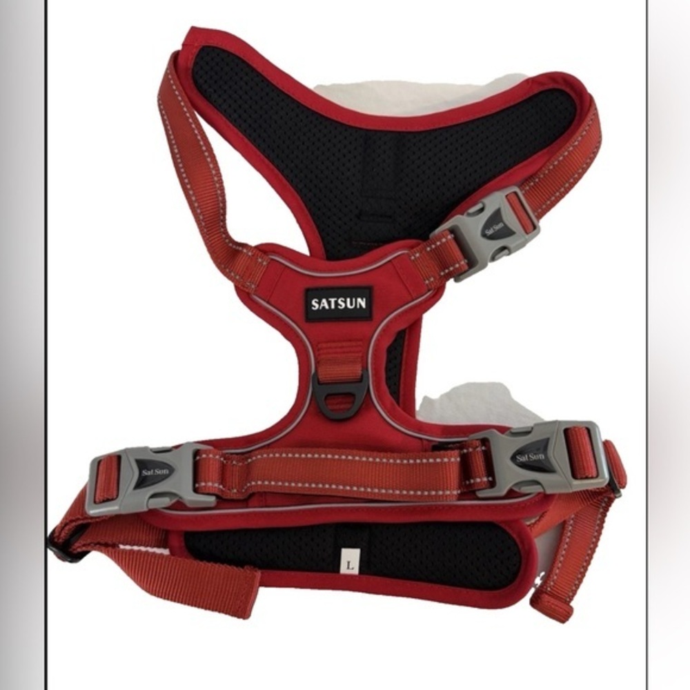 Satsun Dog Harness Dual Leash No-pull Control Adjustable 3M Reflective Red L